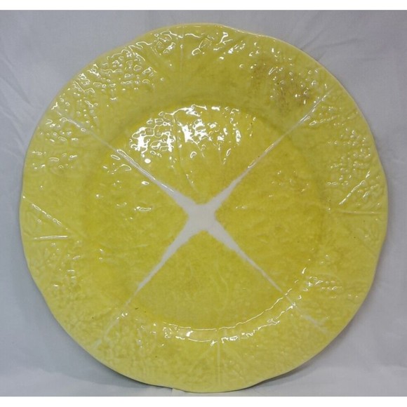 Vintage Majolica Secla Yellow Cabbage Leaf Platter Chop Plate 13" As Pictured - Picture 5 of 10